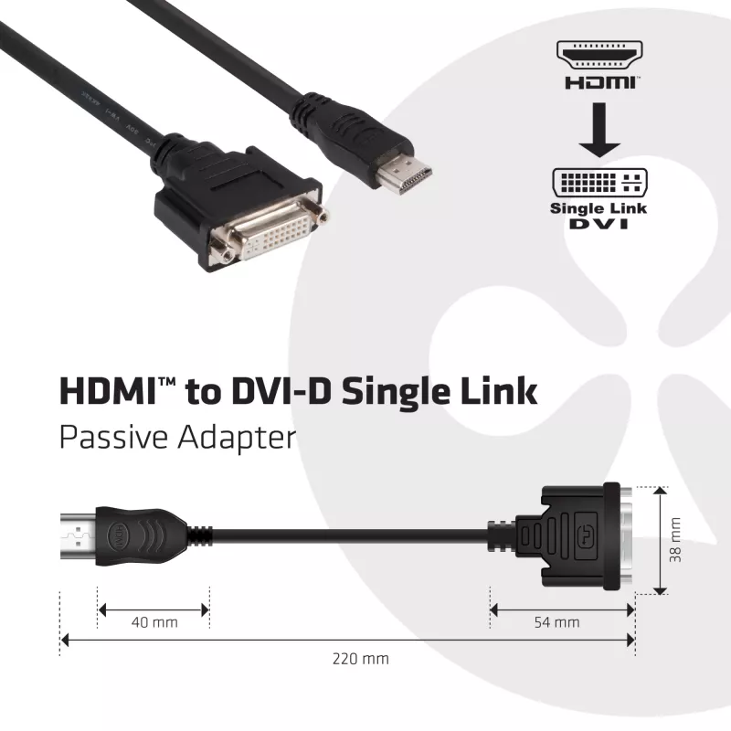 Παθητικός προσαρμογέας CLUB3D HDMI σε DVI Single Link 0,40 m HDMI DVI
