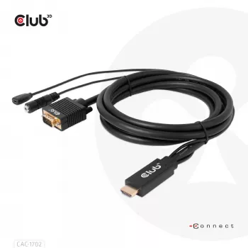 Club 3D CAC-1712 καλώδιο HDMI σε VGA M/M με τροφοδοσία Micro-USB και ήχο 3,5 mm, 2 m (6,56 ft), 28AWG