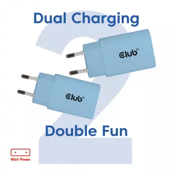 Φορτιστής CLUB3D 2 τεμ. USB-C 30 Watt λευκό, εσωτερικού χώρου, AC, μπλε