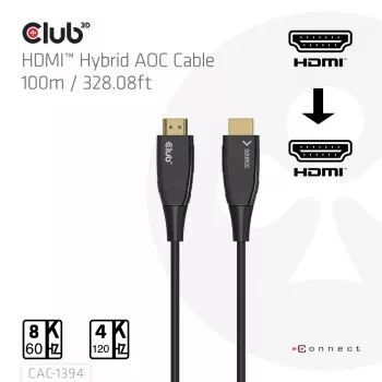 Καλώδιο AOC CLUB3D CAC-1394 Ultra High Speed 4K120Hz/8K60Hz μονόδρομο αρσενικό/αρσενικό 100m