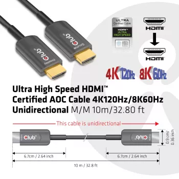 Καλώδιο AOC CLUB3D Ultra High Speed HDMI™ Certified 4K120Hz/8K60Hz μονόδρομο αρσενικό/αρσενικό 10m