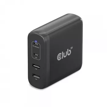 Ταξιδιωτικός φορτιστής CLUB3D 100W τεχνολογία GaN, τέσσερις θύρες USB Type-A(2x) και -C(2x), υποστήριξη Power Delivery(PD) 3.0
