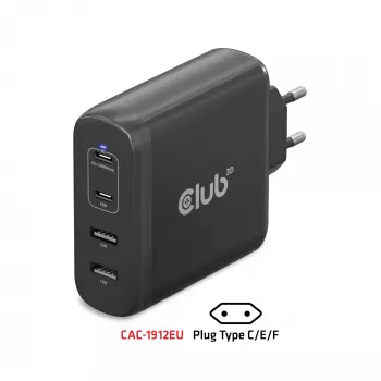 Ταξιδιωτικός φορτιστής CLUB3D 100W τεχνολογία GaN, τέσσερις θύρες USB Type-A(2x) και -C(2x), υποστήριξη Power Delivery(PD) 3.0