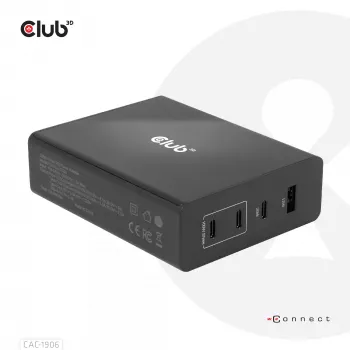 Ταξιδιωτικός φορτιστής CLUB3D 132W τεχνολογία GaN, τέσσερις θύρες USB Type-A και -C, υποστήριξη Power Delivery (PD) 3.0