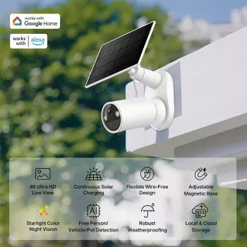 Κάμερα παρακολούθησης IP TP-Link Tapo C460 KIT — εξωτερική bullet, 8 MP 3840×2160, 12× ψηφιακό zoom, επιτοίχια τοποθέτηση, αμφίδρομος ήχος, Wi‑Fi, λευκό