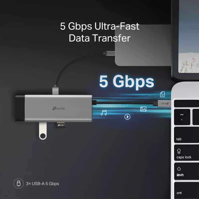 Hub USB Type-C TP-Link UH7021C — HDMI, USB 3.2 Gen1, USB 2.0, SD/microSD, 5000 Mbit/s, αλουμίνιο μαύρο