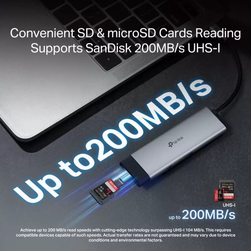 Hub USB Type-C TP-Link UH7021C — HDMI, USB 3.2 Gen1, USB 2.0, SD/microSD, 5000 Mbit/s, αλουμίνιο μαύρο
