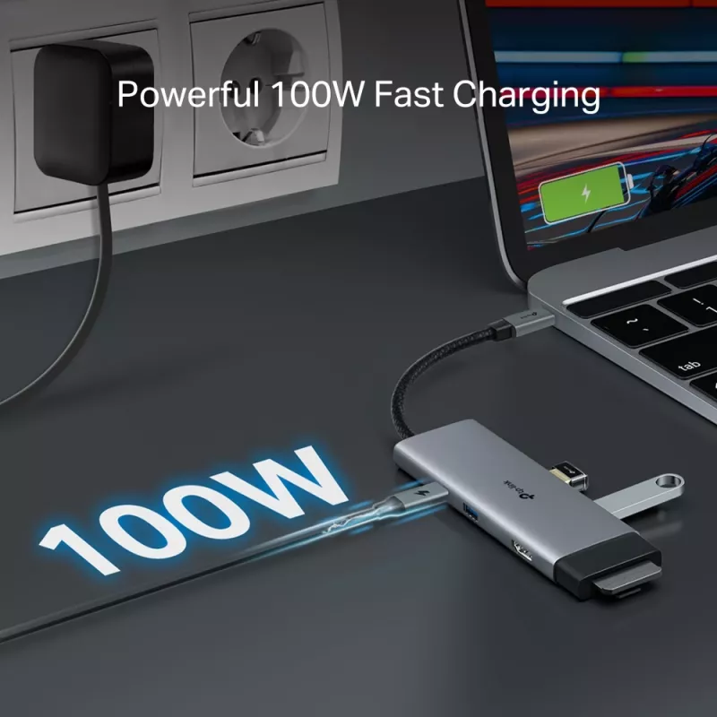 Hub USB Type-C TP-Link UH7021C — HDMI, USB 3.2 Gen1, USB 2.0, SD/microSD, 5000 Mbit/s, αλουμίνιο μαύρο