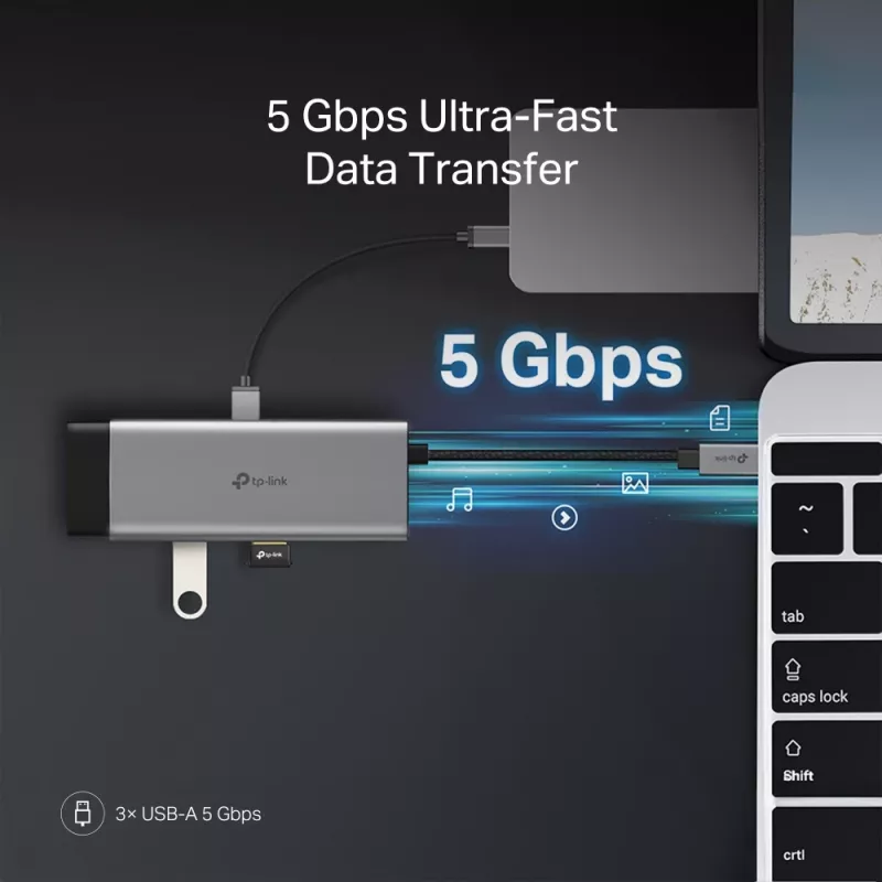 Hub USB Type-C TP-Link UH7021C — HDMI, USB 3.2 Gen1, USB 2.0, SD/microSD, 5000 Mbit/s, αλουμίνιο μαύρο
