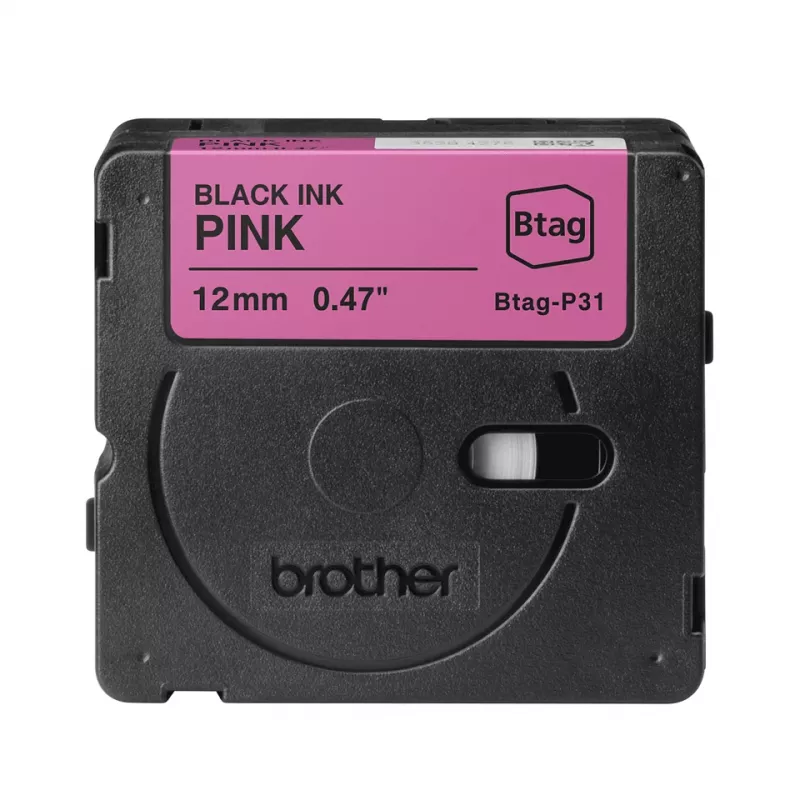 Μελανοταινία ετικετών Brother BTAG-P31 Μαύρο σε Ροζ 1,2 cm 4 m