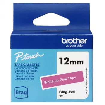 Μελανοταινία ετικετών Brother BTAG-P35 Λευκό σε Ροζ 1,2 cm 4 m