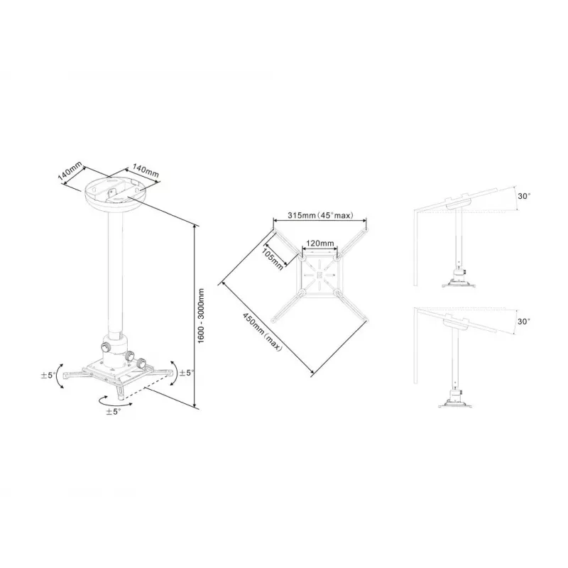 Multibrackets M Universal Βάση οροφής προβολέα 1600-3000 με λεπτομερή ρύθμιση