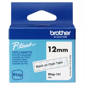 Μελανοταινία ετικετών Brother BTAG-131 Μαύρο σε Διαφανές 1,2 cm 4 m