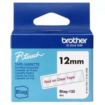 Μελανοταινία ετικετών Brother BTAG-132 Κόκκινο σε διαφανές 1,2 cm 4 m