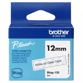 Μελανοταινία ετικετών Brother BTAG-135 Λευκό σε διαφανές 1,2 cm 4 m