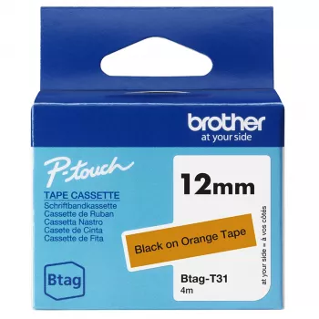Μελανοταινία ετικετών Brother BTAG-T31 Μαύρο σε Πορτοκαλί 1,2 cm 4 m