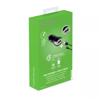Celly CCUSBTYPEC φορητός φορτιστής Smartphone, Tablet Μαύρος Αναπτήρας αυτοκινήτου