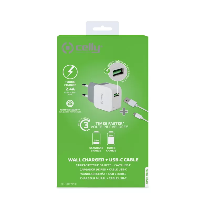 Celly TCUSBTYPEC φορτιστής για φορητές συσκευές Universal λευκό USB εσωτερικού χώρου