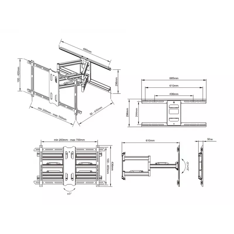 Βάση στήριξης ιστού Multibrackets M Universal Flexarm Pro 60 kg Heavy Duty μαύρο