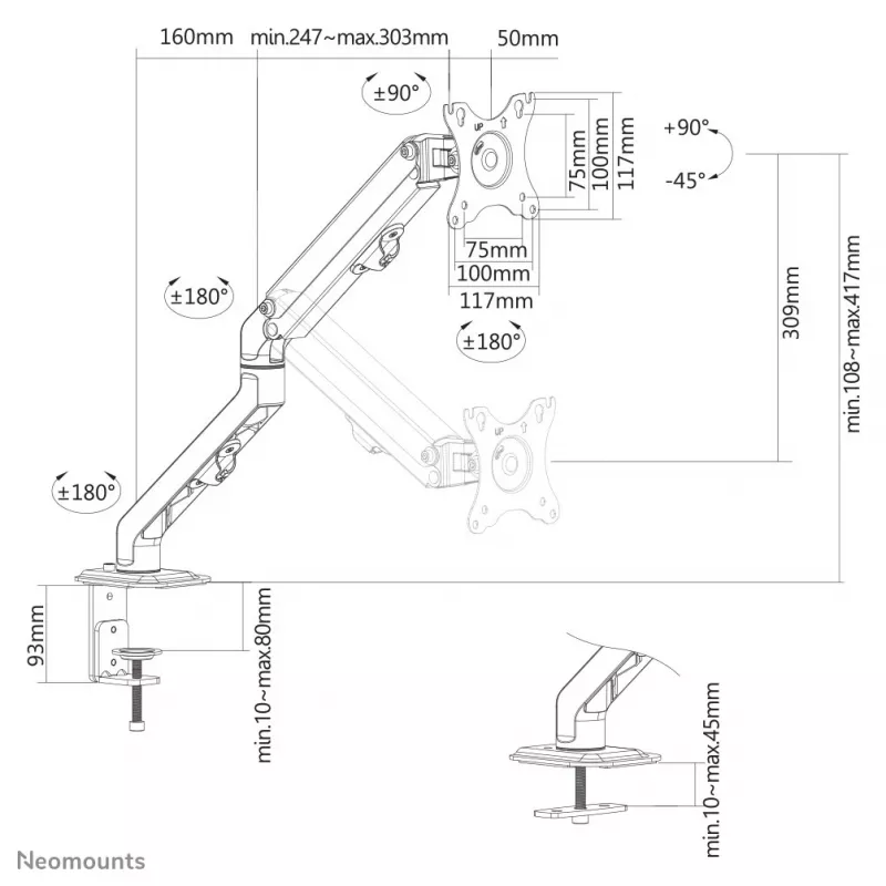 Neomounts FPMA-D650μαύρο βραχίονας οθόνης 17-27 ίντσες - σπιράλ ελατήριο