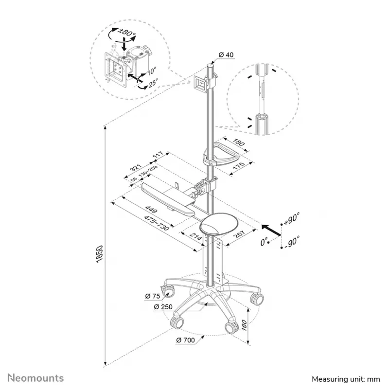 Κινητός σταθμός εργασίας Neomounts FPMA-MOBILE1800 10-27 inch