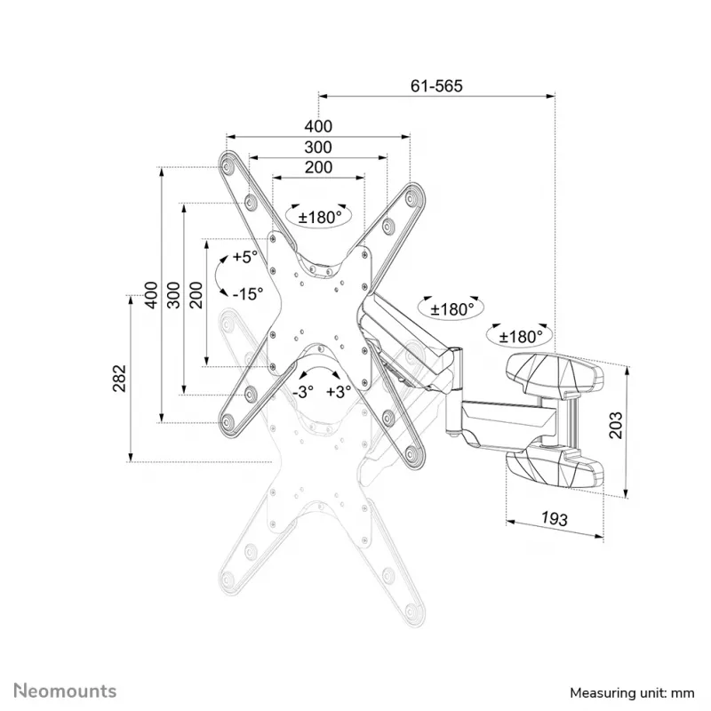 Επιτοίχια βάση οθόνης/TV Neomounts WL70-550BL14 40-55 inch - γάζα - πλήρως κινητή