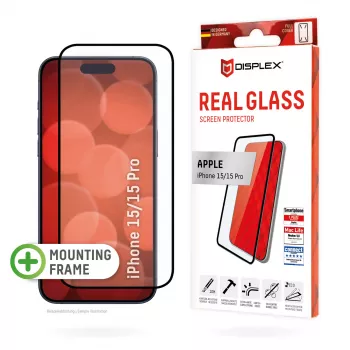 Displex Full Cover γυαλί προστασίας οθόνης (10H) για Apple iPhone 15/15 Pro, Eco πλαίσιο τοποθέτησης, Full Cover