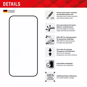 Displex Full Cover γυαλί προστασίας οθόνης (10H) για Apple iPhone 15/15 Pro, Eco πλαίσιο τοποθέτησης, Full Cover
