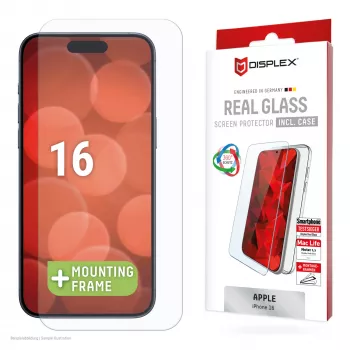 Displex μεμβράνη προστασίας οθόνης + θήκη για Apple iPhone 16, Eco πλαίσιο τοποθέτησης, ανθεκτική στις γρατσουνιές