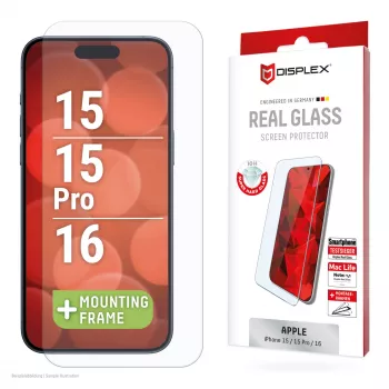 Displex μεμβράνη προστασίας οθόνης (10H) για Apple iPhone 15/15 Pro/16, Eco πλαίσιο τοποθέτησης, ανθεκτική στις γρατσουνιές