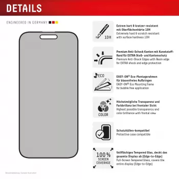 Displex Privacy Screen Protector (10H) για Apple iPhone 16 Plus, Eco πλαίσιο τοποθέτησης, φίλτρο απορρήτου