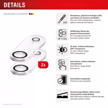 Displex Full Cover γυαλί φακού κάμερας iPhone Air, 10H, πλήρης προστασία κάμερας, Quick Mount, 2 τεμ.