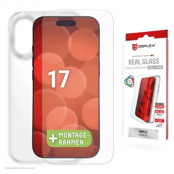 Displex Μεμβράνη προστασίας οθόνης + θήκη για Apple iPhone 17, Eco πλαίσιο τοποθέτησης, ανθεκτική στις γρατσουνιές