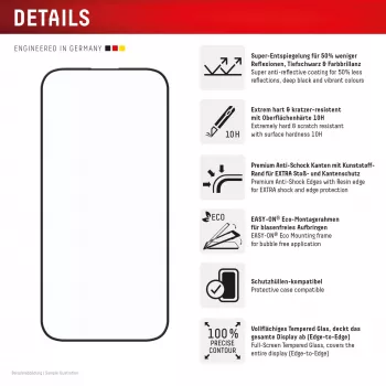 Displex Premium Anti-Reflex Screen Protector (αντι-ανακλαστική πλήρης κάλυψη, 10H) για Apple iPhone 16 Pro, Eco-πλαίσιο τοποθέτησης, πλήρης κάλυψη