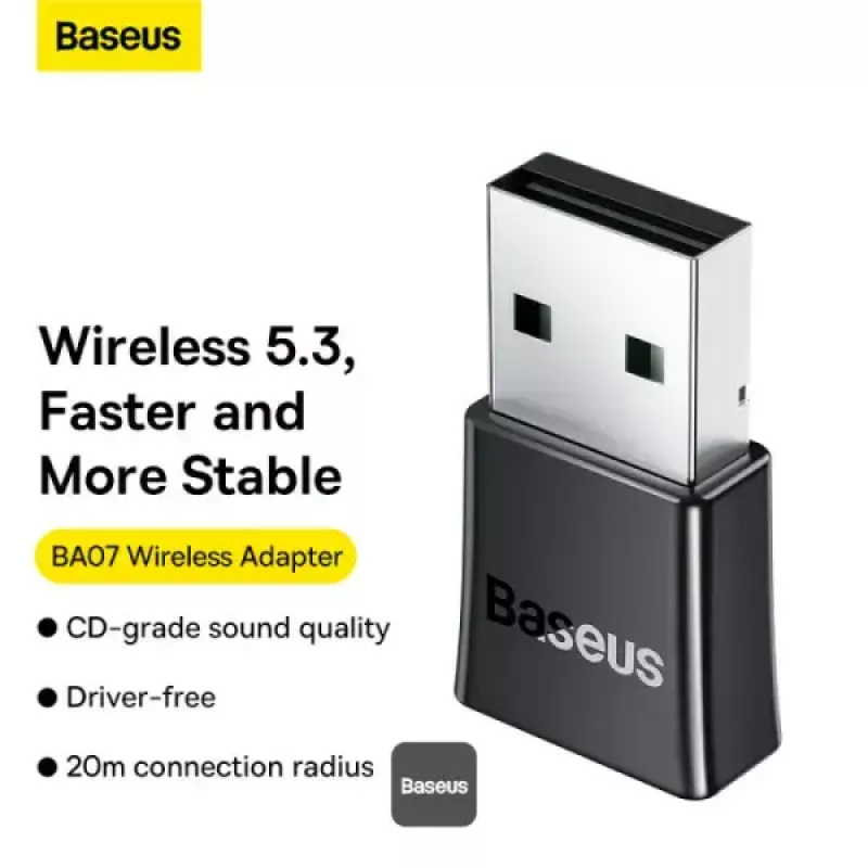 Baseus BA07 Mini Bluetooth adapter για PC, USB 5.3 ασύρματος δέκτης Bluetooth dongle - μαύρο