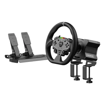 Moza Racing R5 Bundle, τιμόνι + πεντάλ, PC, ενσύρματο, μαύρο, αλουμίνιο, δέρμα, χάλυβας, αλουμίνιο, δέρμα