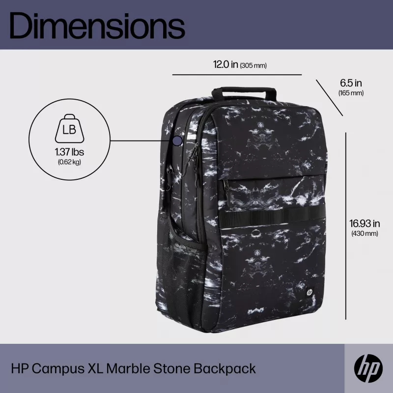 Σακίδιο ελεύθερου χρόνου HP Campus XL Marble Stone σακίδιο μαύρο γκρι