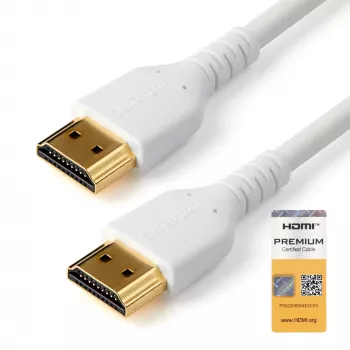 StarTech.com Καλώδιο HDMI 2.0 λεπτό 3ft (1m), Εύκαμπτο Premium πιστοποιημένο καλώδιο HDMI με Ethernet, UHD 4K 60Hz HDR10, Ανθεκτικός σχεδιασμός με ύφασμα Aramid και περίβλημα TPE, λευκό