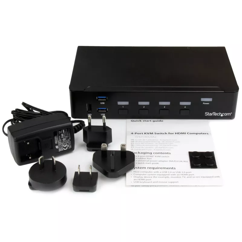 StarTech.com Διακόπτης KVM HDMI 4 θυρών - USB 3.0 - 1080p, 1920 x 1080 pixel, τοποθέτηση σε rack, Μαύρο