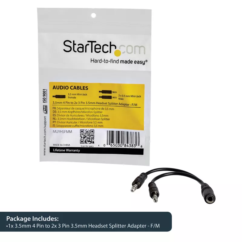 StarTech.com Προσαρμογέας splitter headset 3,5 mm 4 θέσεων σε 2x 3 θέσεων 3,5 mm – θηλυκό/αρσενικό