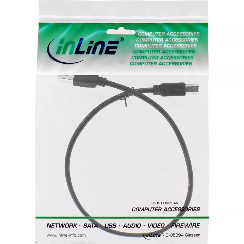 Καλώδιο USB 2.0 Type A αρσενικό / B αρσενικό μαύρο 0,3m InLine 34503X