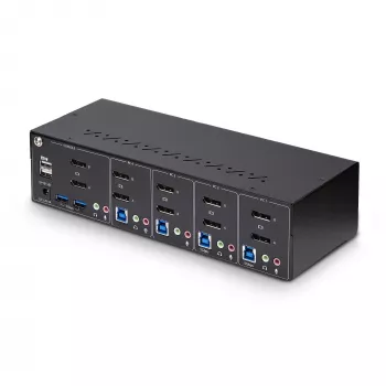 StarTech.com KVM Switch DisplayPort 4 θυρών Dual-Monitor, 4K 60Hz, 2x θύρες USB 5Gbps Hub, 2x θύρες USB 2.0 HID, εναλλαγή με hotkey και κουμπιά, συμμόρφωση TAA – 3,5 mm Ήχος, HDCP