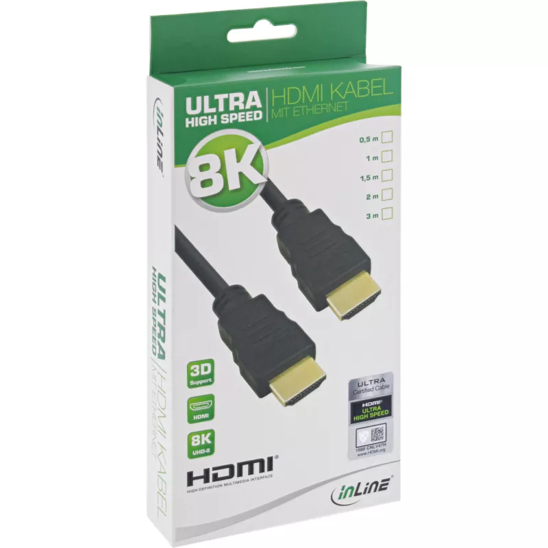 InLine Πιστοποιημένο καλώδιο HDMI, Ultra High Speed HDMI, 8K4K, 0,5m