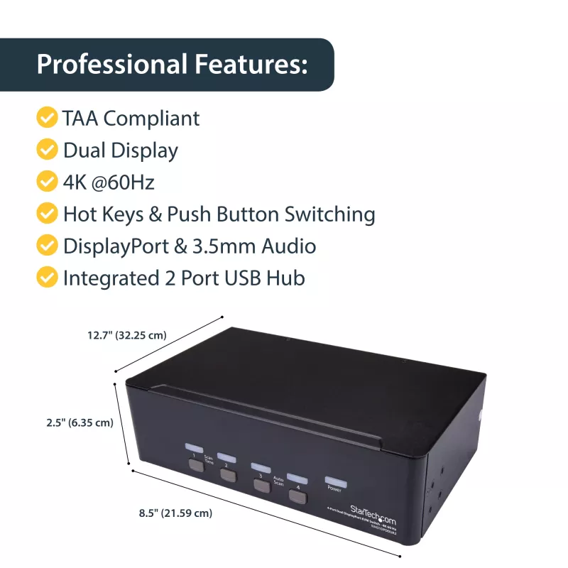 StarTech.com Διακόπτης KVM 4 θυρών Dual DisplayPort - 4K 60Hz