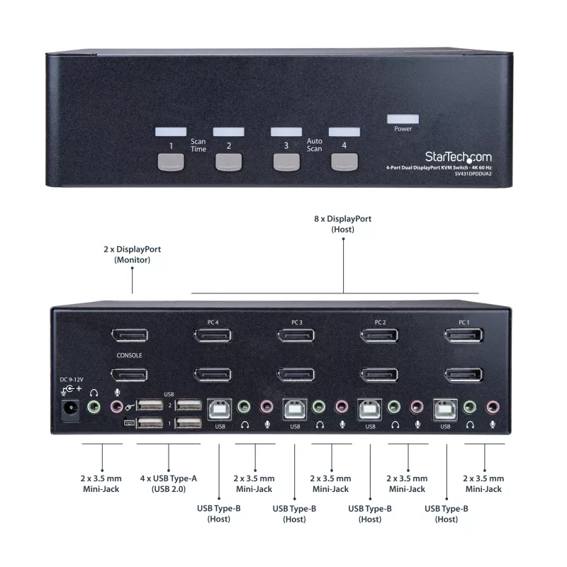 StarTech.com Διακόπτης KVM 4 θυρών Dual DisplayPort - 4K 60Hz