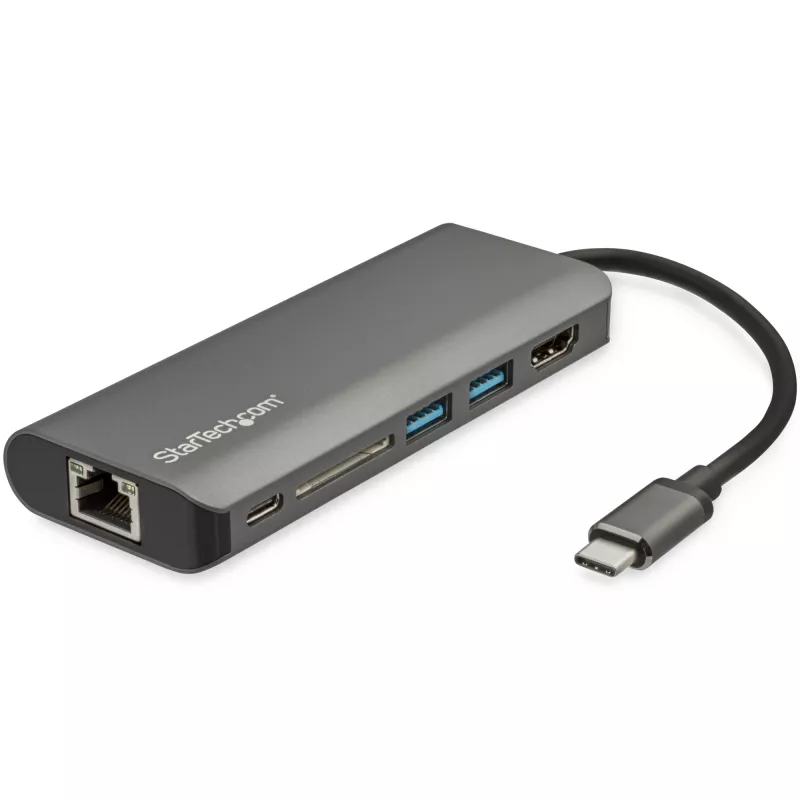 StarTech.com Προσαρμογέας USB C Multiport – USB-C Travel Dock με 4K HDMI, 3x USB 3.0 Hub, SD/SDHC, GbE, 60W PD 3.0 Pass-Through – USB Type-C/Thunderbolt 3 – Αντικαθιστά DKT30CSDHPD