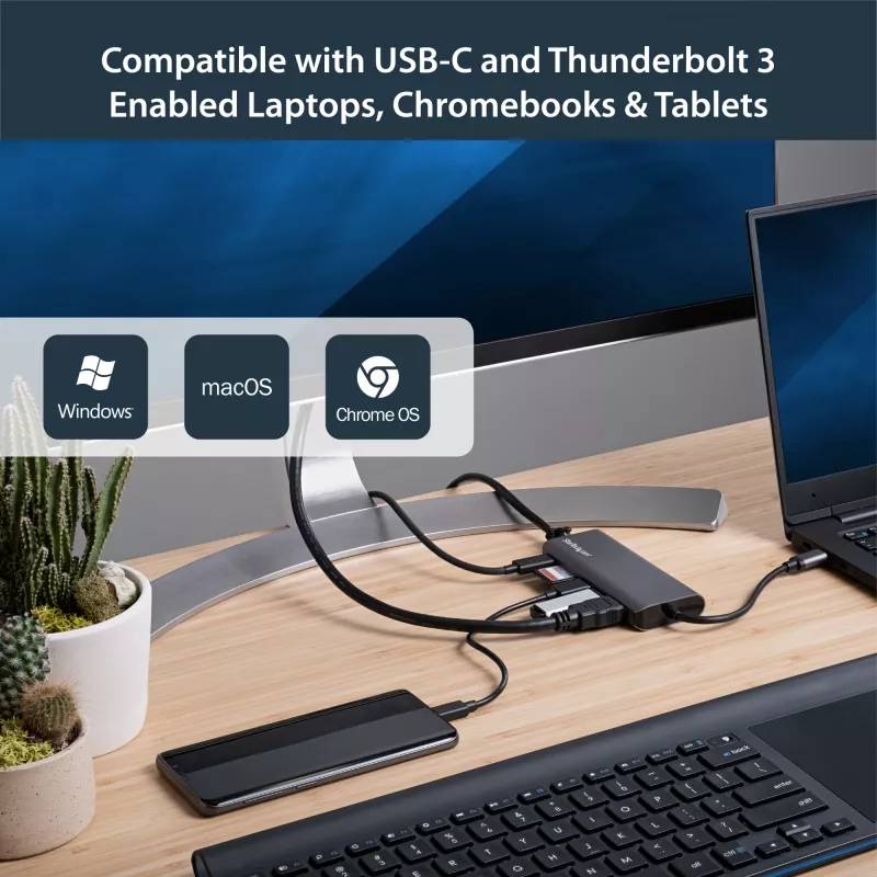 StarTech.com Προσαρμογέας USB C Multiport – USB-C Travel Dock με 4K HDMI, 3x USB 3.0 Hub, SD/SDHC, GbE, 60W PD 3.0 Pass-Through – USB Type-C/Thunderbolt 3 – Αντικαθιστά DKT30CSDHPD