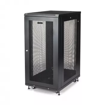 StarTech.com Ντουλάπα rack server 4-Post 24U, κλειδωμένο ντουλάπι rack 19 ιντσών για εξοπλισμό υπολογιστών/AV/IT, rack γραφείου/οικιακού δικτύου με τροχούς και ρυθμιζόμενες ράγες τοποθέτησης