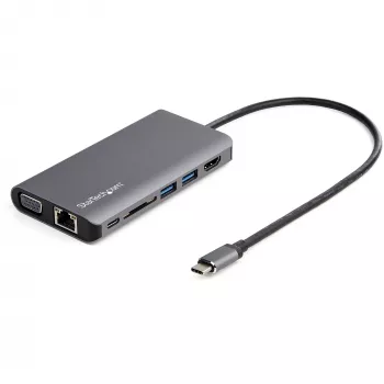 StarTech.com Προσαρμογέας USB-C Multiport – USB-C Mini Travel Dock με 4K HDMI ή 1080p VGA – 3x USB 3.0 Hub, SD, GbE, ήχος, 100W PD Pass-Through – Φορητός σταθμός σύνδεσης για laptop/tablet