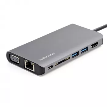 StarTech.com Προσαρμογέας USB-C Multiport – USB-C Mini Travel Dock με 4K HDMI ή 1080p VGA – 3x USB 3.0 Hub, SD, GbE, ήχος, 100W PD Pass-Through – Φορητός σταθμός σύνδεσης για laptop/tablet